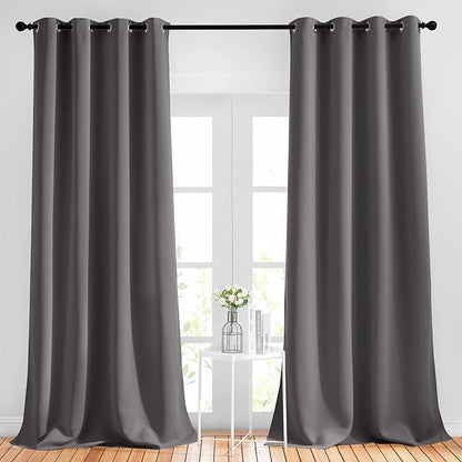 NICETOWN Bedroom Blackout Curtains Panels - (52 inches by 120 Inch, Grey, Set of 2) Triple Weave Energy Saving Thermal Insulated Solid Grommet Blackout Draperies for Patio