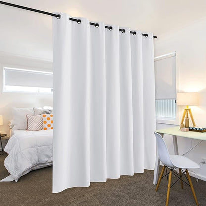 RYB HOME White Curtains Room Seperating Divider Privacy Noice Dampening Windproof Drapes for Shared Bedroom Patio Sliding Glass Door Foyer Wall Divider, 1 Panel, Grayish White, W 12.5ft x L 9ft