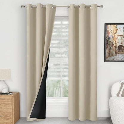 Beige Blackout Curtains 84 Inch Length for Living Room, Thermal Insulated for Winter Light Blocking Soundproof Grommet Thick Heavy Window Curtains, Each Narrow 38 Inch Wide, 2 Panels