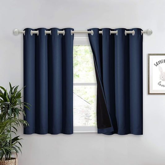 NICETOWN 100% Blackout Curtain with Black Liner, Thermal Insulated 2-Layer Lined Drape, Energy Efficiency Small Window Drapery for Dining Room (Navy, 1 Panel, 52 inches W by 45 inches L)