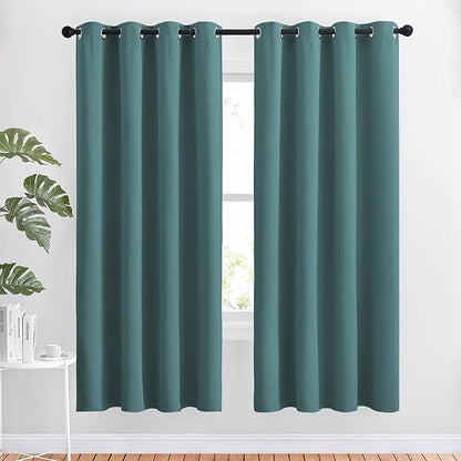 NICETOWN Insulated Curtains Blackout Draperies - Triple Weave Microfiber Home Thermal Insulated Solid Ring Top Blackout Curtains/Panels for Bedroom(Sea Teal, Set of 2, 52 x 72 Inch)