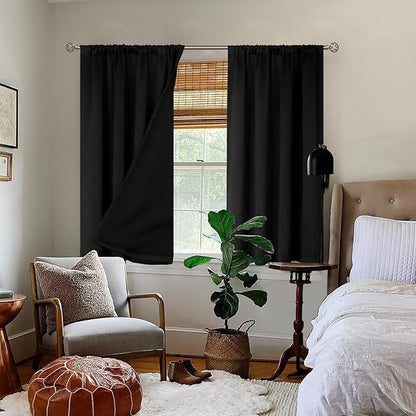 BGment Black Blackout Curtains for Bedroom 54 Inch Length, Rod Pocket 100% Blackout Curtains with Thermal Liner Light Blocking Curtains for Living Room, Each Window Curtains 2 Panels, 42 x 54 Inch