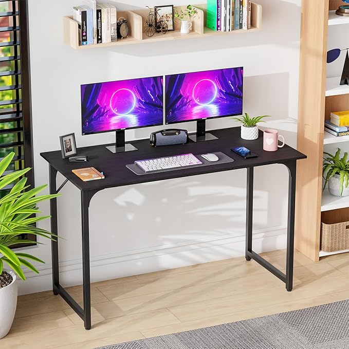 PayLessHere 47 inch Computer Desk Gaming Desk Multi-Function Writing Table Student Art Modren Simple Style PC Wood and Metal Desk Workstation, Black