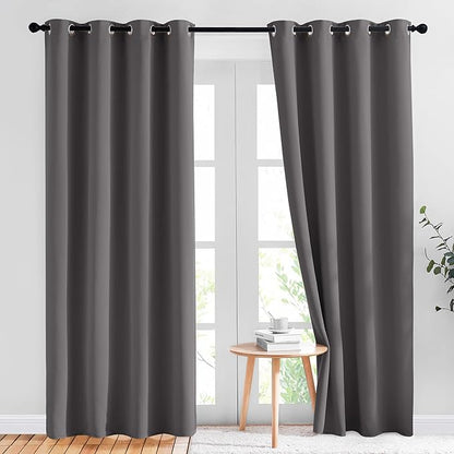 NICETOWN Gray Blackout Curtains for Bedroom 84 inches Long - Thermal Curtains & Drapes Grommet Room Darkening Curtains Noise Reducing Window Treatments for Living Room (2 Panels, W52 x L84, Grey)