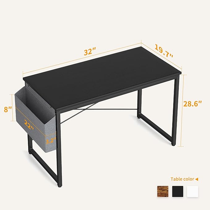 Cubiker Computer Desk 32 inch Home Office Writing Study Desk, Modern Simple Style Laptop Table with Storage Bag, Black