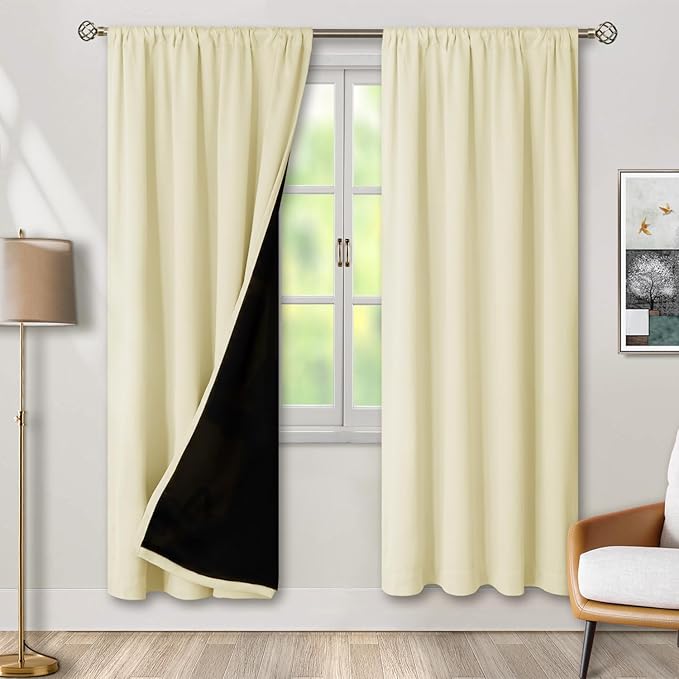 BGment Cream Blackout Curtains for Living Room 72 Inch Length, Full Room Darkening Thermal Insulated Noise Reducing Bedroom Window Curtains with Rod Pocket, 2 Panels, Each Panel 42 Inch Wide