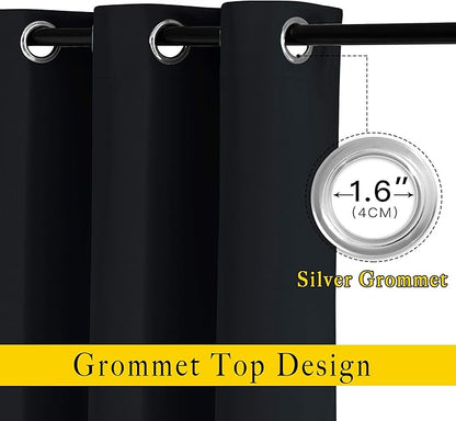 NICETOWN Patio Blackout Curtain Shades - Summer Home Decoration Thermal Insulated Grommet Blackout Draperies/Drapes for Kitchen (2 Panels, 52 inches x 95 inches,Black)