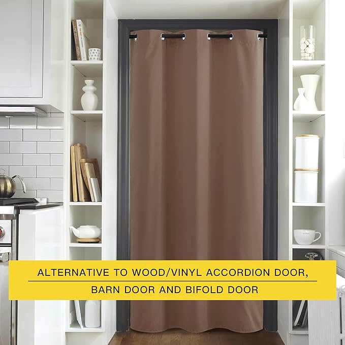 NICETOWN Interior Doorway Curtains for Faux Accordion Door, Noise Reducing Pet Dog Friendly Blackout Privavy Folding Separator Back/Front Door Curtain (1 Pack, 8ft Tall x 5ft Wide, Cappuccino)