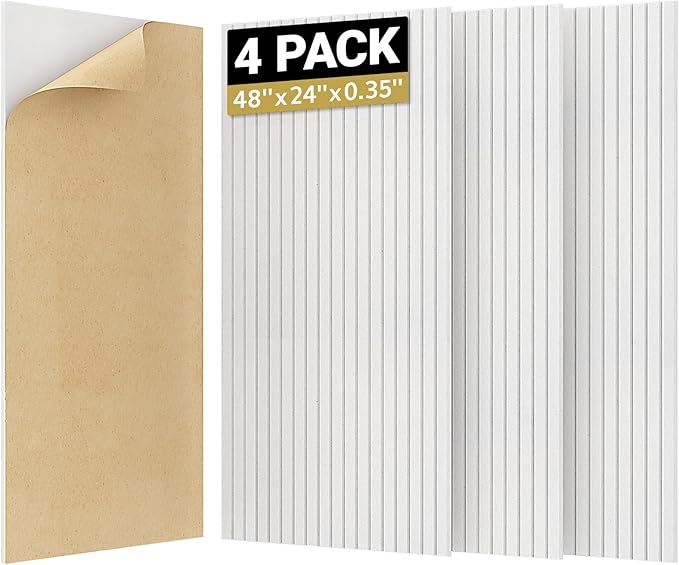 TONOR 4 Pack Large Acoustic Panels,48" X 24" X 0.35" Acoustical Wall Panel, Self-Adhesive Sound Proof Panels, Decorative Soundproof Wall Panels for Echo Absorption for Home Studio Office, White