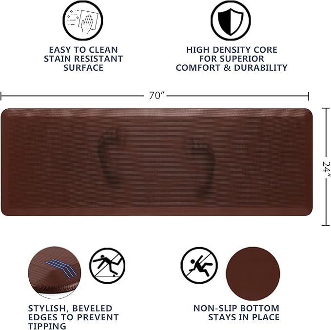 ComfiLife Anti Fatigue Floor Mat – 3/4 Inch Thick Perfect Kitchen Mat, Standing Desk Mat – Comfort at Home, Office, Garage – Durable – Stain Resistant – Non-Slip Bottom (24" x 70", Brown)