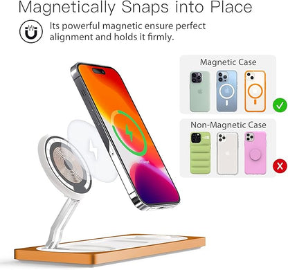 3-in-1 Charging Station for Apple Devices: Used for iPhone and Watch Charging Station with Magsafe Charger Stand, Wireless Charger for iPhone15/14/13/12, Apple Watch 1-9/Ultra, AirPods 3 Pro