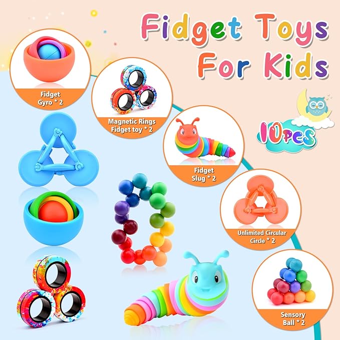 Fidget Toys Adults Pack, Fidget Spinner for Kids, 10PC Sensory Toys Pack for Kids Teen Autism, Desk Toy Stress Relief Toys for ADHD