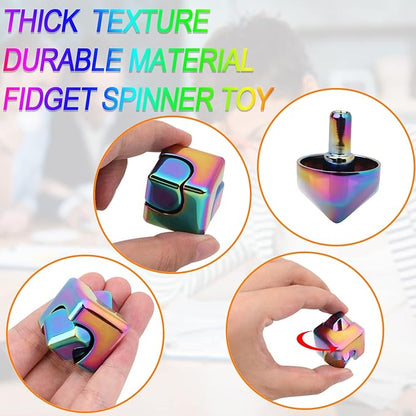 QLKUNLA Fidget Cube Spinner Anti-Anxiety Focusing Fidget Toys EDC Fidgets Spinner 4-in-1 Toy Metallic Focus Toy Cube Finger Top Desktop ADHD Stress Relieve Toys for Kids and Adults (Red)