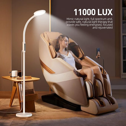 Light Therapy Lamp 11000 Lux, LED UV-Free Sunlight Lamp,Full Spectrum Happy Therapy Lamp with 10 Adjustable Brightness Levels, 2 in 1 Retractable Floor Light Therapy Lamp