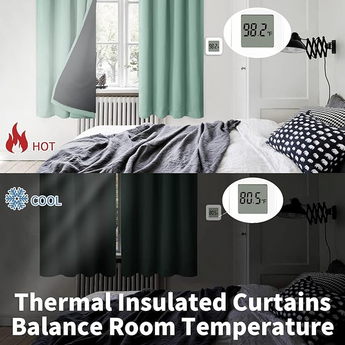 BGment Short Full Blackout Curtains for Bedroom, Thermal Insulated Light Blocking Noise Cancel Rod Pocket Curtains, Room Darkening Window Curtains 45 Inch Long, 2 Panels, Frosty Green, 42 Wide