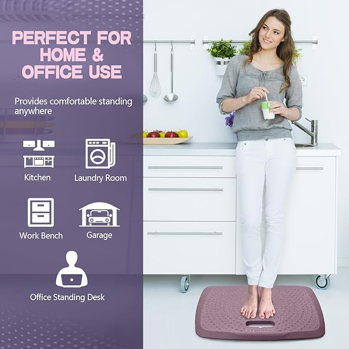 3/4 inch Thick Premium Anti Fatigue Mat with Massage Points, Ideal Standing Pad for Office & Home, Perfect Standing Desk Mat with Handle, Comfort Kitchen Floor Mat (Purple, 17" x 22")