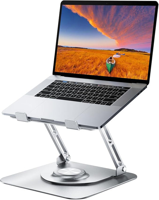 Laptop Stand for Desk, Adjustable Computer Stand with 360° Rotating Base, Ergonomic Laptop Riser for Collaborative Work, Foldable & Portable Laptop Stand, fits for All 10-16" Laptops