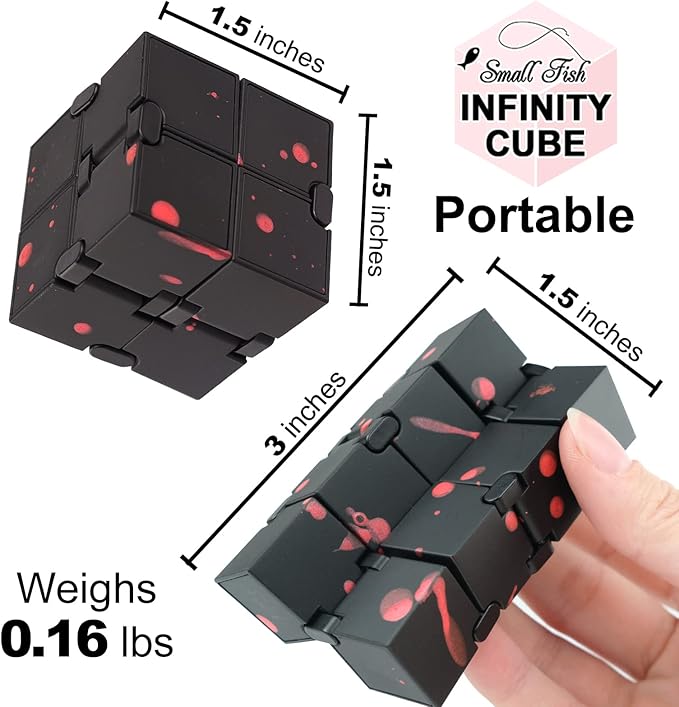 SMALL FISH Fidget Infinity Cube - Built-in Metal Never Ending Infinity Cube, Cool Sensory Infinite Fidget Toy for Stress and Anxiety Relief, Best for Adults and Kids with Autism,and ADHD (Black-Red)