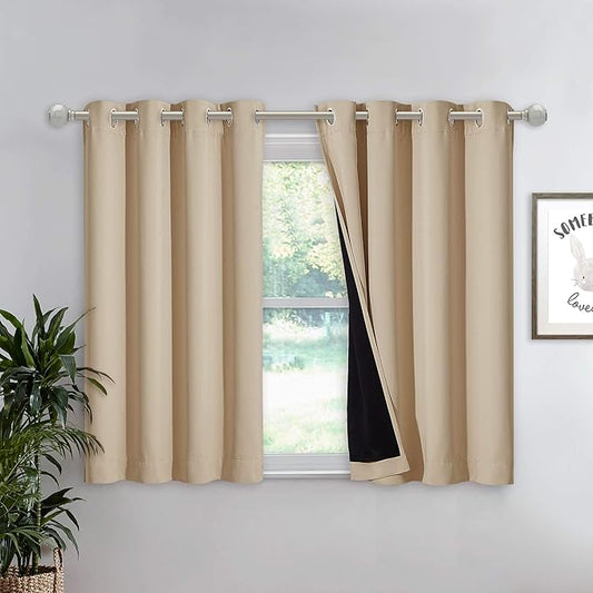 NICETOWN Cold Blocking Curtain, Bedroom Full Blackout Panel, Super Thick Insulated Window Cover, Complete Blackout Drapery with Black Liner for Short Window(Biscotti Beige, 1 PC, 52 by 45-inch)