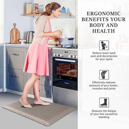 HappyTrends Kitchen Runner Rugs Anti-Fatigue mats - 4/5 Inch Thick Non Slip Waterproof Ergonomic Comfort Mat for Kitchen, Floor Home, Office, Sink, Laundry (17.3"x 28",Khaki)