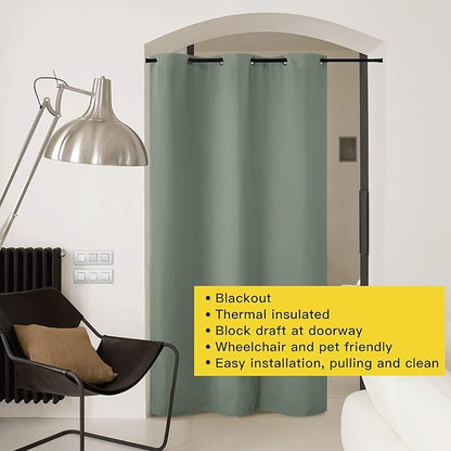 NICETOWN Greyish Green Doorway Curtain Privacy, Door Cover Curtain, Sound Reducing Insulated Thermal Room Darkening Blackout Curtains for Bedroom, 120 inch Length (1 Panel, 5ft Wide by 10ft Long)