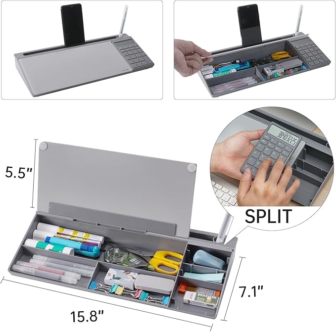 Small Glass Desktop Whiteboard Dry-Erase-Board - Computer Keyboard Stand with Calculator White Board Surface Pad with Drawer, Desk Organizers with Accessories for Office, Home, School Supplies