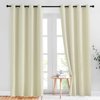 NICETOWN Light Block Window Curtains 84" Length - Home Fashion Thermal Insulated Solid Grommet Room Darkening Window Treatments for Hall Room, Beige, 1 Pair, 52" Wide by 84" Long