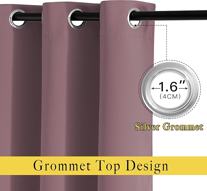 NICETOWN Short Blackout Curtains for Bathroom - Sound Reducing Window Treatment Thermal Insulated Grommet Vertical Drapes for Kitchen/Cafe/Nursery, Dry Rose, Set of 2, W52 x L45