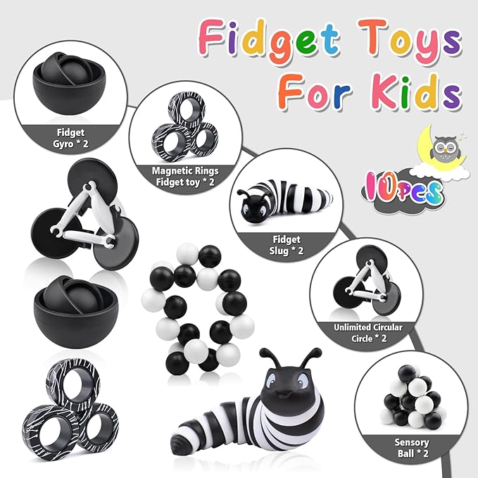 Fidget Toys Adults Pack, Fidget Spinner for Kids, 10PC Sensory Toys Pack for Kids Teen Autism, Desk Toy Stress Relief Toys for ADHD