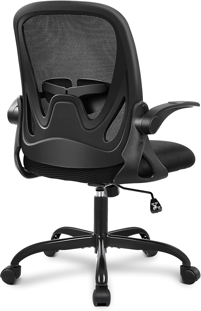 Primy Office Chair Ergonomic Desk Chair with Flip up Armrests Swivel Breathable Desk Mesh Computer Chair with Adjustable Lumbar Support and Height for Conference Room (Black)