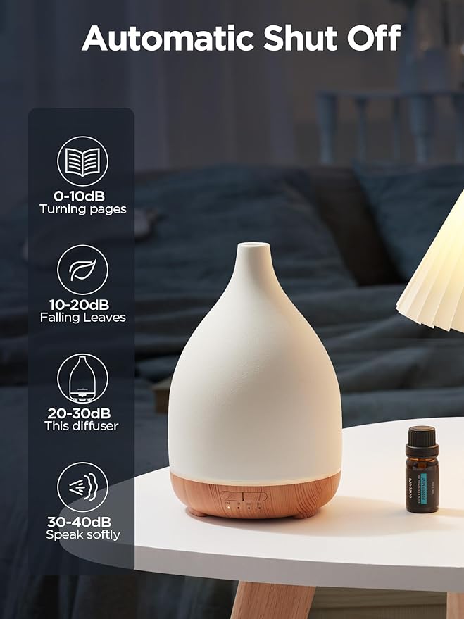 InnoGear Oil Diffuser, 300ML Ceramic Diffuser for Essential Oils Handcrafted Aromatherapy Diffuser Ultrasonic Cool Mist Humidifier with 4 Timers Waterless Auto Off for Room Office, White