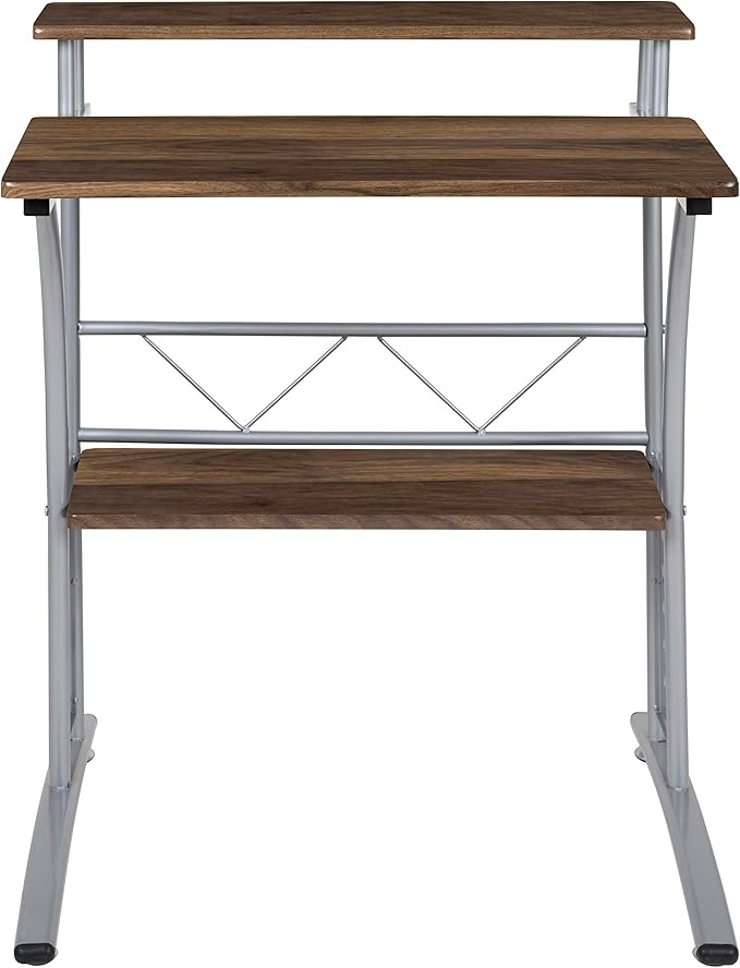 Flash Furniture Clifton Rustic Walnut Computer Desk with Top and Lower Storage Shelves 28 Inch