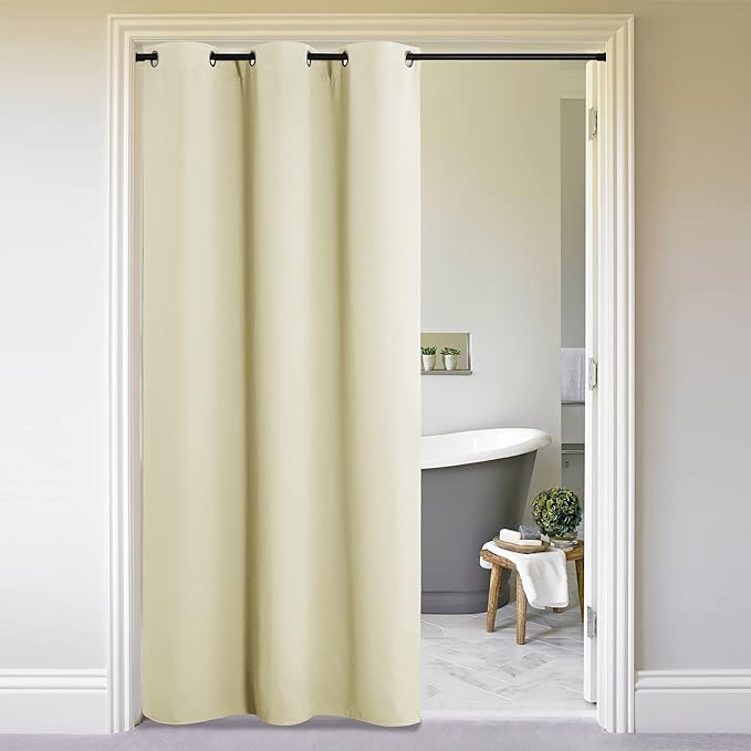 NICETOWN Door Curtain for Doorway Privacy, Beige Curtains 132 Inch Length, Room Divider Curtain Cover, Blackout Temporary Insulated Closet Curtain for Bedroom Closet (1 Panel, 5ft Wide)