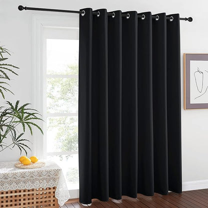 NICETOWN Halloween Room Separating Divider, Room Divider Curtain Screen Partition, Function Thermal Blackout Patio Door Curtain Panel, Sliding Door Insulated Curtain, Black, 12.5ft Wide x 7ft Long