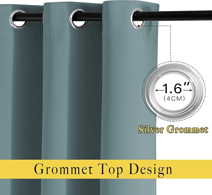 NICETOWN Blackout Greyish Blue Curtains for Bedroom - Thermal Insulated Grommet Solid Window Treatments Energy Saving Sound Reducing Drapes for Bathroom, 2 Panels, W46 x L54