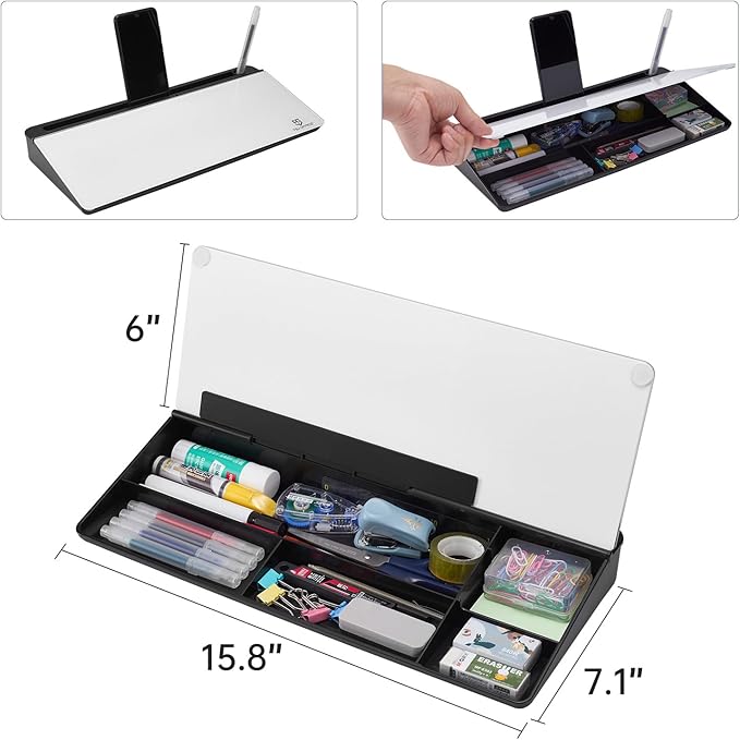 Small Glass Desktop Whiteboard Dry-Erase-Board - Computer Keyboard Stand White Board Surface Pad with Drawer, Desk Organizers with Accessories for Office, Home, School Supplies