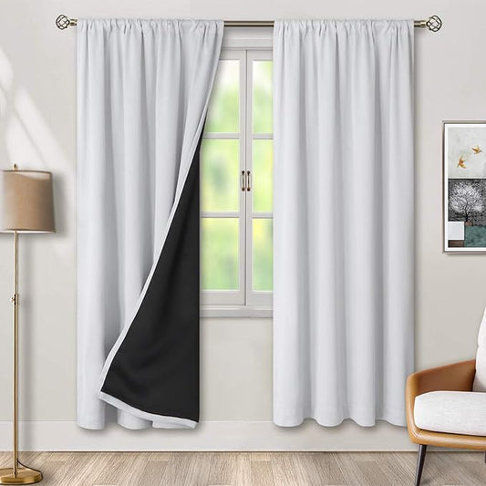 BGment 100% Blackout Curtains for Bedroom 90 Inch Length, Rod Pocket Room Darkening Curtains for Living Room with Thermal Liner, Each Window Curtains 2 Panels, 52 x 90 Inch, Greyish White