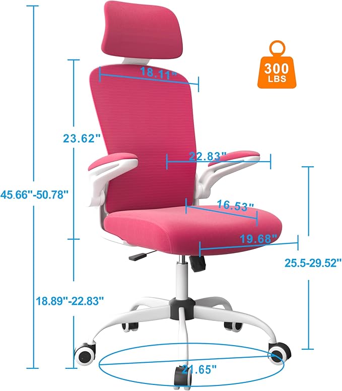 Mimoglad Office Chair, High Back Ergonomic Desk Chair with Adjustable Lumbar Support and Headrest, Swivel Task Chair with flip-up Armrests for Guitar Playing, 5 Years Warranty