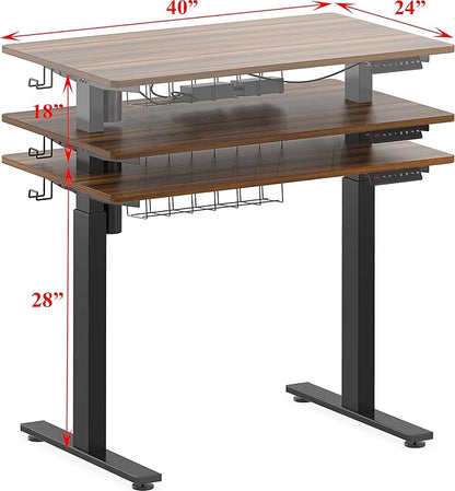 SHW Electric Height Adjustable Standing Desk, 40 x 24 Inches, Walnut