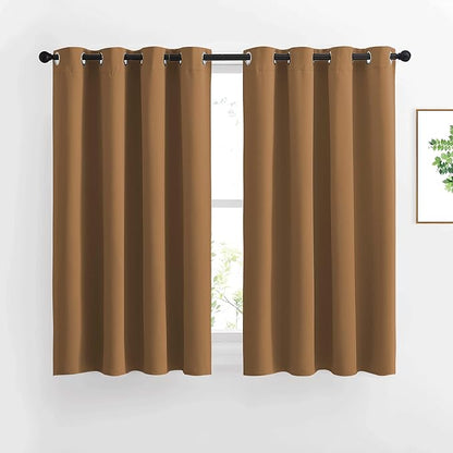 NICETOWN Kitchen Window Curtains Over Sink - Grommet Blackout Solid Vertical Small Curtains & Drapes Noise Reducing for Laundry, Gold Brown, W52 x L45, 2 Panels