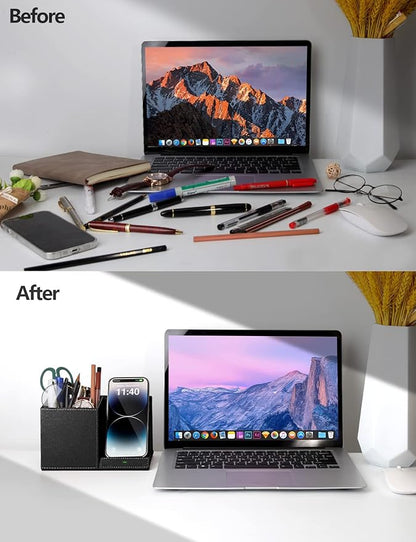 2-in-1 Pen Holder with Wireless Charger, Compatible with iPhone 16/15/14/13/12/11/8 Series, Pencil Holder Phone Stand for Desk Home Office, Men Gift Husband Wife Anniversary Dad Birthday Idea Gadget