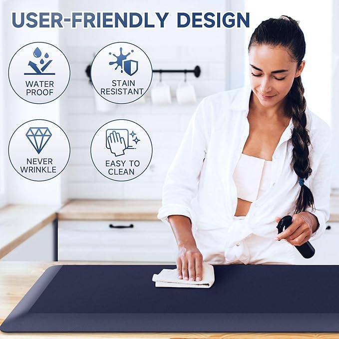 4/5 Inch Thick Kitchen Mat Anti Fatigue Mat Kitchen Rugs Kitchen Decor Non-Slip, Stain Resistant, Waterproof Kitchen Mats Desk Mat for Kitchen, Office, Workshop, Blue, 17'' x 60''