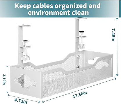 Under Desk Cable Management Tray, Litwaro Cable Management Under Desk No Drill, Metal Cable Tray with Clamp for Desk Wire Management, Desk Cord Organizer for Home Office No Damage to Standing Desk