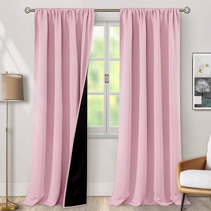 BGment Extra Long Living Room Blackout Curtains 95 Inch Length, Thermal Insulated Room Darkening Soundproof Kids Full Room Darkening Girls Baby Curtains for Bedroom, Each Panel 52 Inch Wide, Pink