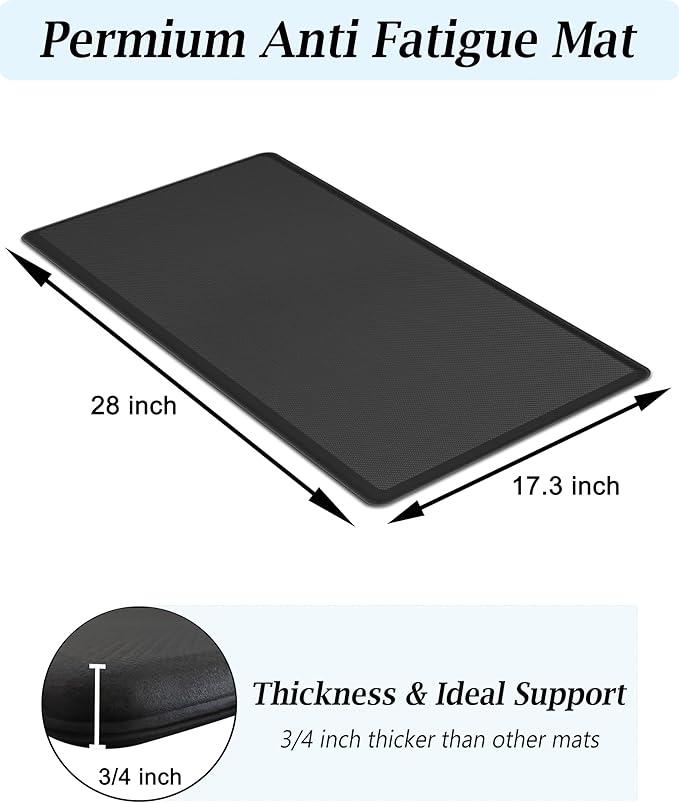 Artnice Anti Fatigue Mats for Kitchen Floor, 3/4 Inch Thick Memory Foam Kitchen Mats for Floor, Non-Slip Standing Desk Mat Waterproof Kitchen Rugs for Kitchen Floor, Office, Sink(17.3" x 28")