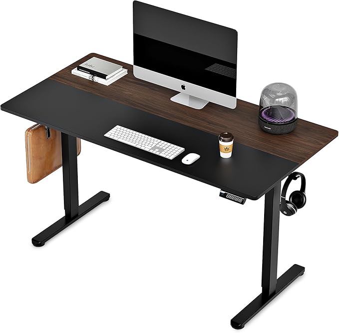 Monomi Electric Standing Desk, 48x24 Inches Adjustable Height Desk, Home Office Sit Stand Up Desk (Black Frame/Black+Brown Top)