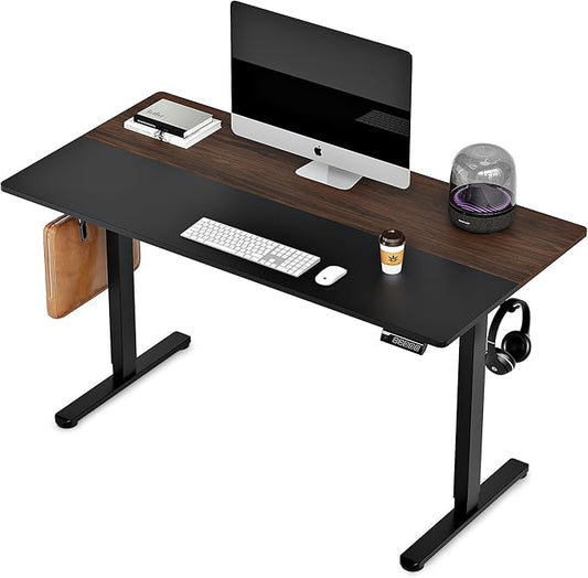 Monomi Electric Standing Desk, 48x24 Inches Adjustable Height Desk, Home Office Sit Stand Up Desk (Black Frame/Black+Brown Top)