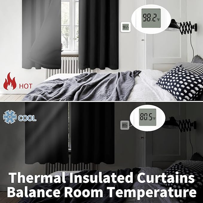 BGment Thermal Insulated 100% Blackout Curtains for Bedroom with Black Liner, Double Layer Full Room Darkening Noise Reducing Rod Pocket Curtain (42 x 84 Inch, Black, 2 Panels)