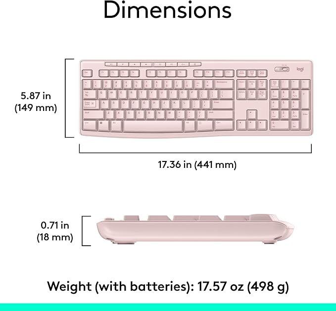 Logitech MK270 Wireless Keyboard and Mouse Combo for Windows, 2.4 GHz Wireless, Compact Mouse, 8 Multimedia and Shortcut Keys, 2-Year Battery Life, for PC, Laptop - Rose