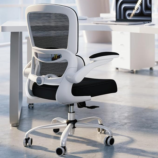 Office Chair - Ergonomic Desk Chair with Adjustable Lumbar Support, Mesh Computer Chair, Executive Chair for Home Office Comfortable Lumbar Support (White+Black)